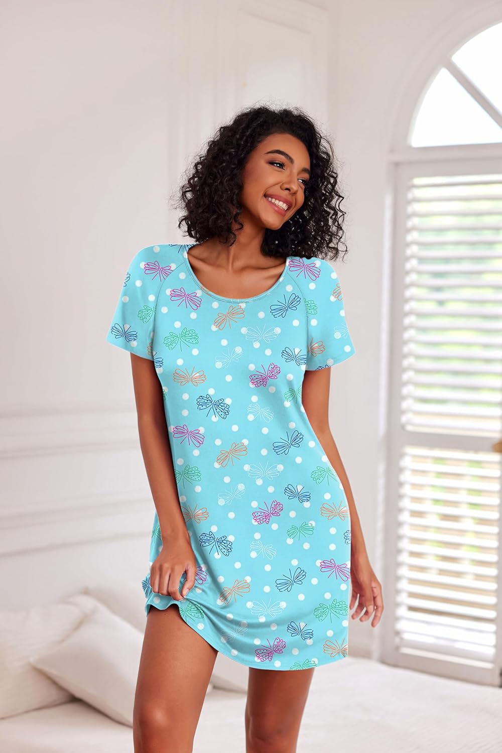 Ekouaer 3 Pack Nightgowns for Women Short Sleeve Sleepshirt Button Down Nightshirt Soft Pajamas Dress Casual Sleepwear - Image 5