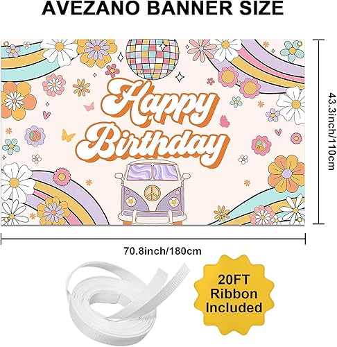 Miniatura 2 de Avezano Groovy - Pancarta de fondo de cumpleaños, retro, hippie, bohemio, decoración de fiesta de cumpleaños, decoración de pared (70.8 x 43.3