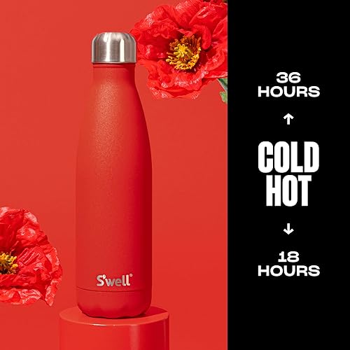 Miniatura 2 de S'well Botella de agua de acero inoxidable, 17 onzas, color rojo amapola, recipientes aislados al vacío de triple capa que mantiene las bebidas