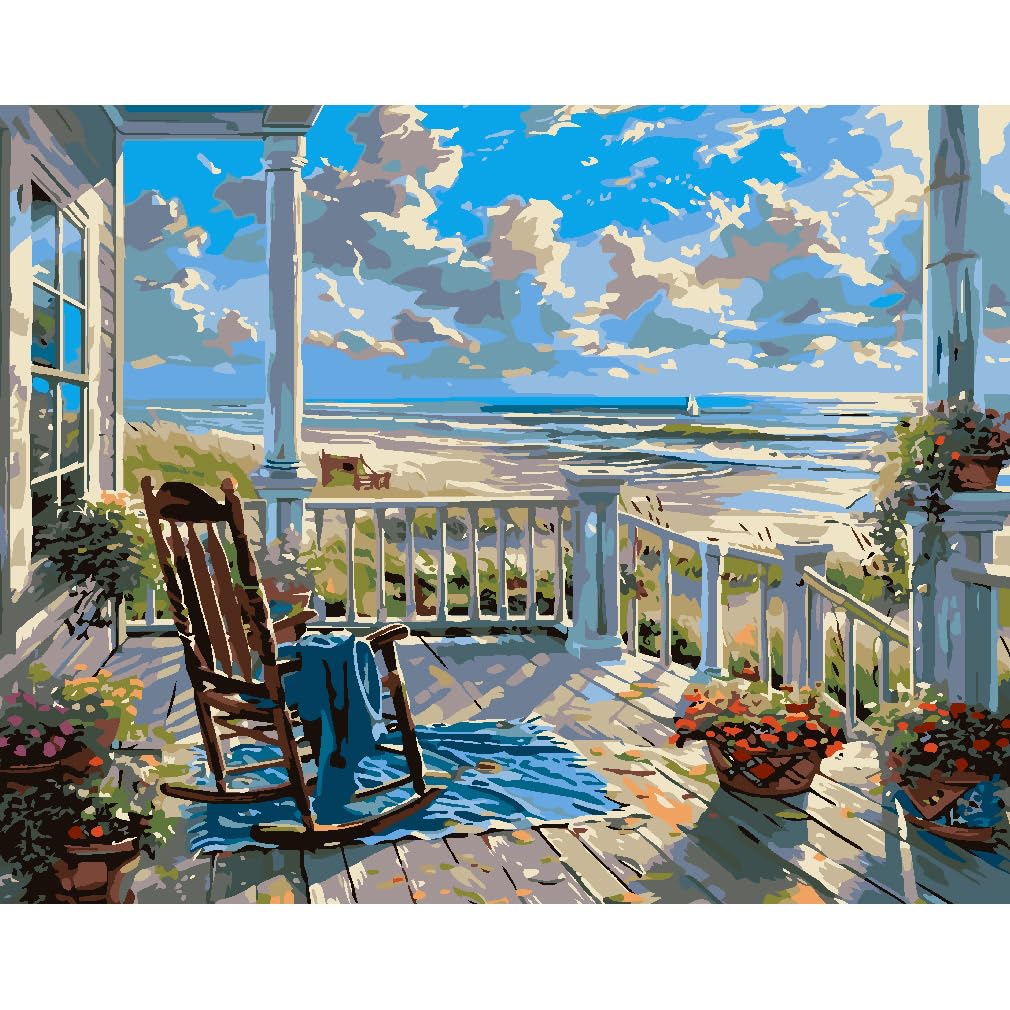 Jakener Beach Paint by Numbers Kit for Adults Beginner ，Landscape Easy Adult Paint by Number Kits on Canvas DIY Painting for Beginners Art by Numbers for Home Wall Decor 40x50 Inch