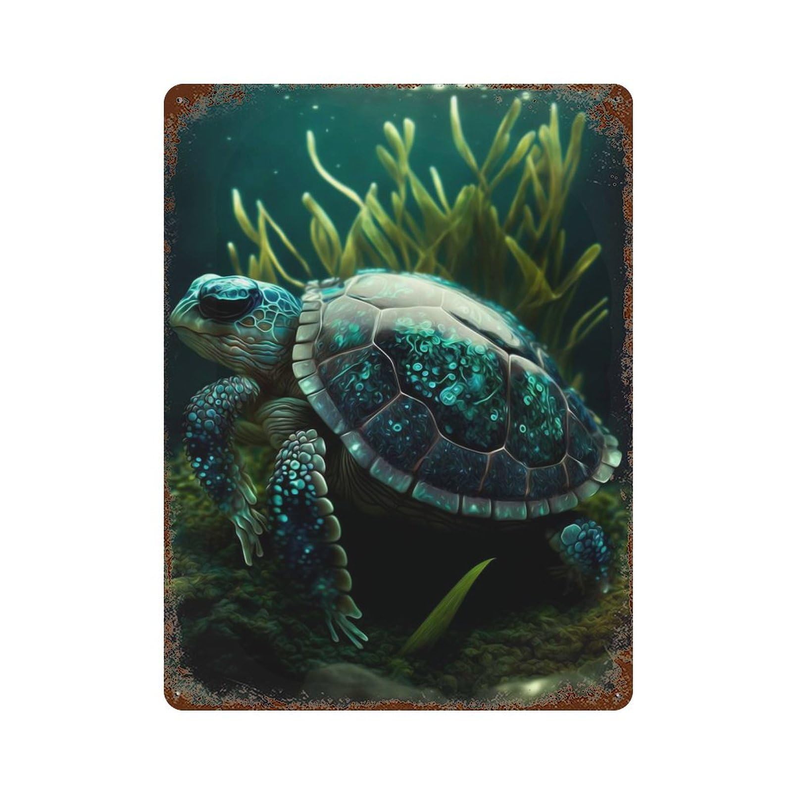 Turtle Rusty Metal Tin Sign 15.7"x11.8", Industrial Home Decor for Garage, Pub Or Kitchen