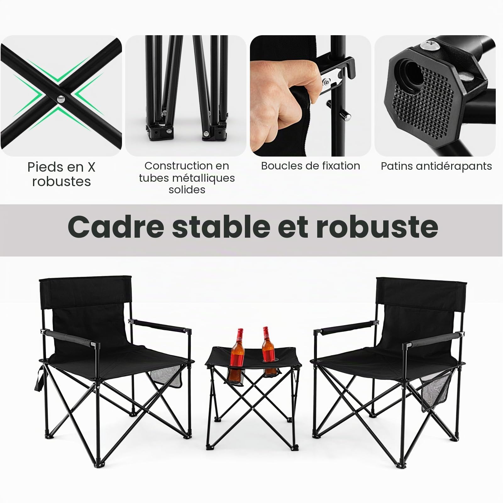 KOMFOTTEU Chaise de Camping Pliante avec Table Pliante, Sac de Rangement