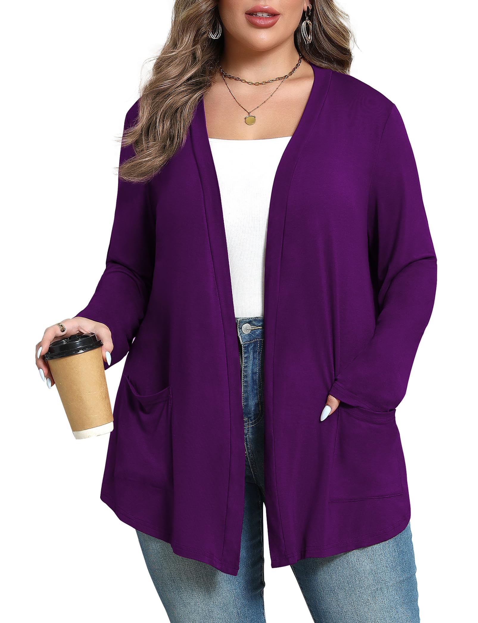 Plus Size Lightweight Cardigan for Women Soft with Pockets 1X-5X