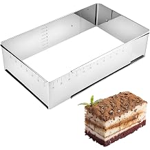 Adjustable Rectangular Cake Tin 25x18cm - 47x34cm, 8 cm High Stainless Steel Baking Frame Extendable Cake Mold Adjustable Baking Frame