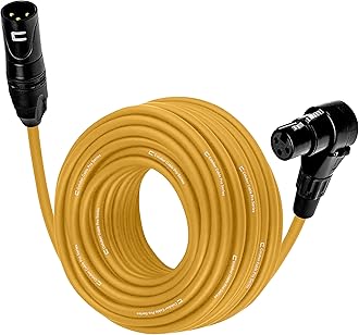 Balanced XLR Cable Male to Right Angle Female - 30 Feet Yellow - Pro 3-Pin Microphone Connector for Powered Speakers, Audio Interface or Mixer for Live Performance & Recording