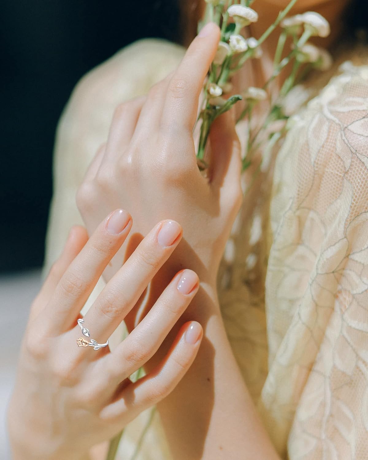 STARCHENIE Rose Initial Ring for Women 925 Sterling Silver Letters A-Z 26 Alphabet Adjustable Ring Size 7 - Image 3