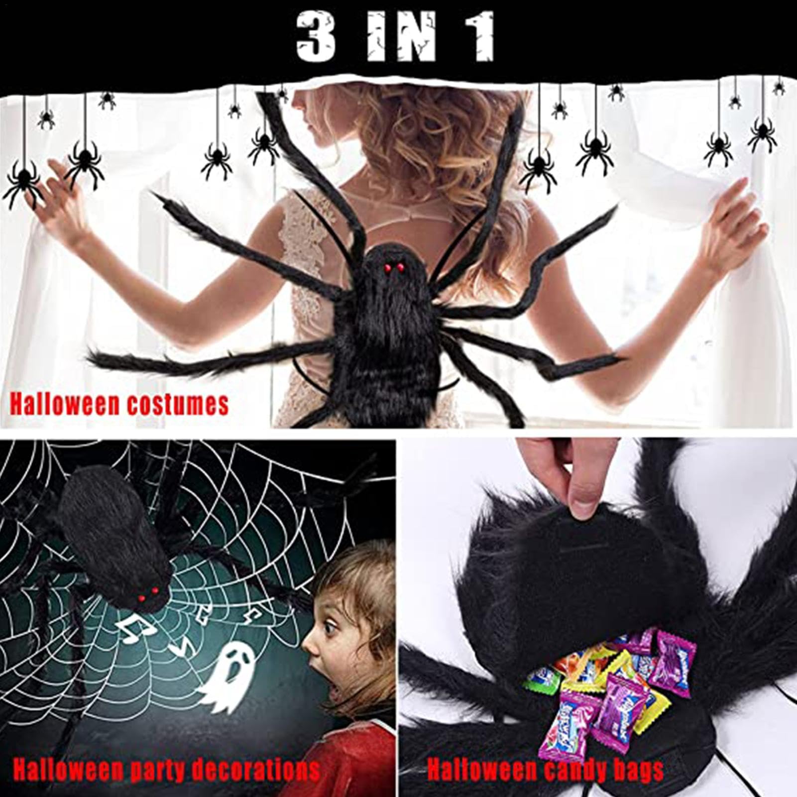 Costume Da Ragno Zaino, Ragni Finti Realistici Di Ragno Gigante Di Peluche, Sacchetto Di Caramelle Per Costume Da Festa Di Ragno Gigante, Decorazioni Per Oggetti Di Scena Per Gambe Di Ragno Di