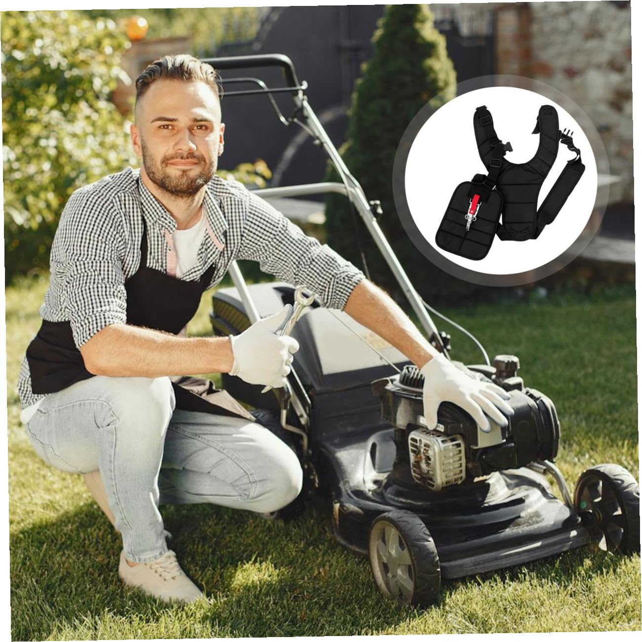 YARNOW Imbracatura a Doppia Spalla per Decespugliatore in Nylon Nero | Spalline Decespugliatore, Spallacci Imbottiti, Fascia in Vita Fibbia, Uso Semplice e Sicuro