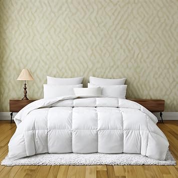Highland Feather Tencel Organic Cotton Shell Hungarian White Goose Down Comforter 850 Fill Power Fluffy Duvet Insert Manufactured in Canada Ultra-Soft Lightweight All Season, Queen
