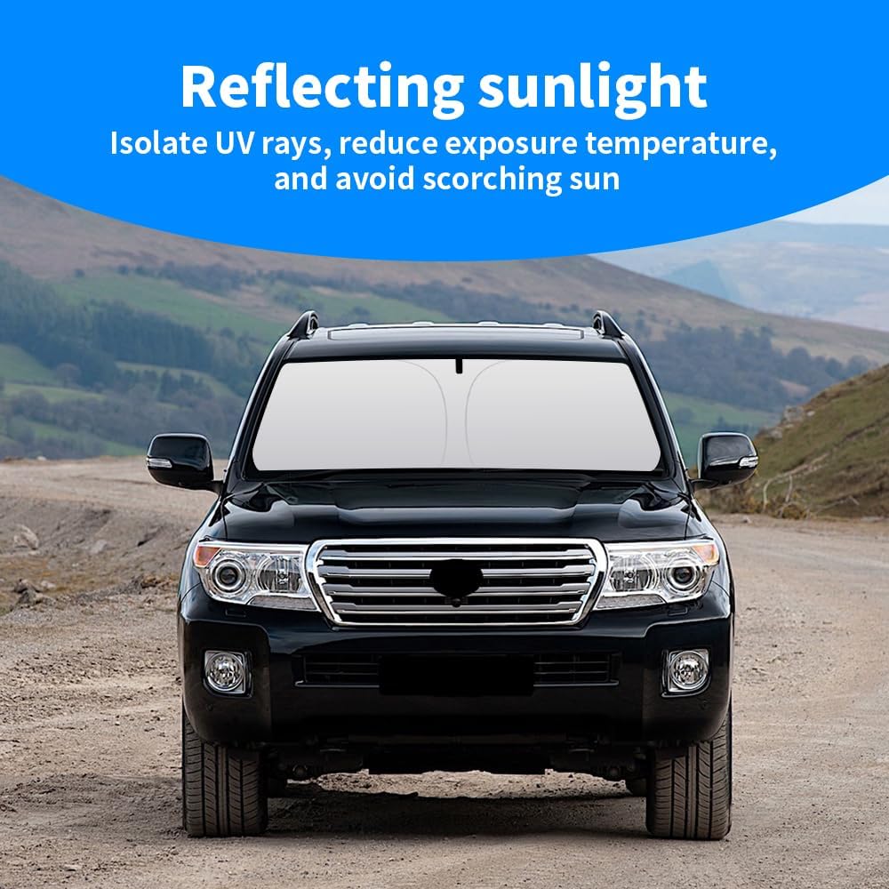 Front Windshield Sun Shade Custom Fit Compatible for Toyota LC200 2008-2021 Sunshade Foldable UV Ray Reflector Sun Visor Protector Accessories Shield Cover Reflective (for Toyota LC200 2008-2021)