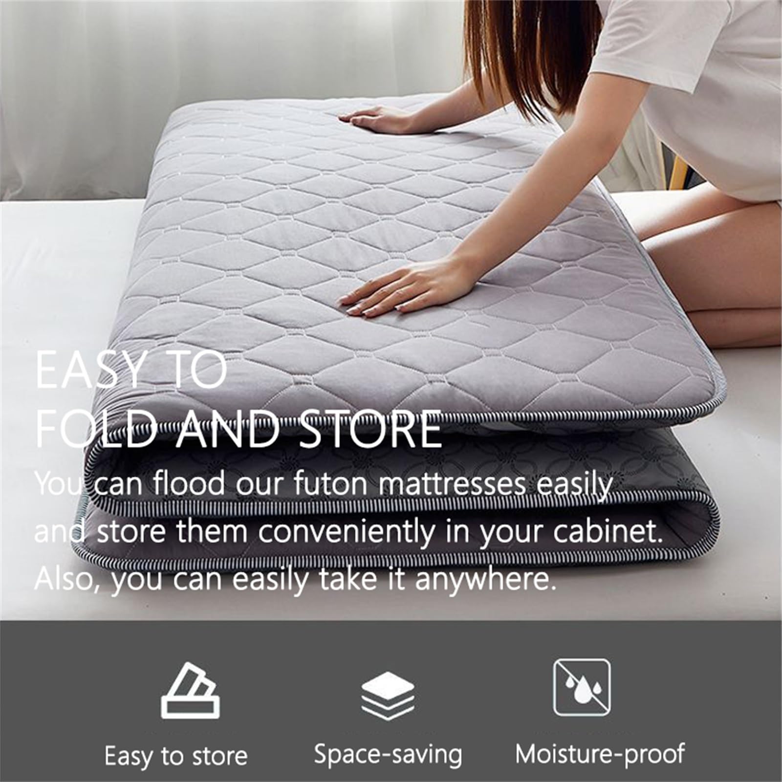 Generico Materasso futon con materasso giapponese premium, materasso pieghevole, materassino Tatami, for comfort e sostegno, divano letto con cuscino for lettino da pavimento(Blue,150x200cm)