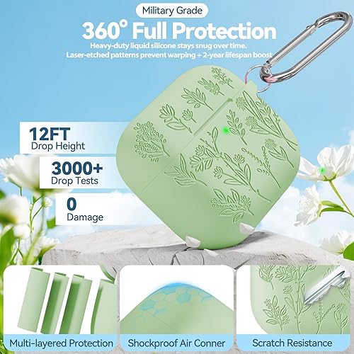 Miniatura 3 de Funda para Airpods 4, fundas grabadas con flores para Apple AirPods de 4 generación 2024, funda de silicona suave para mujeres con kit de limpieza 3