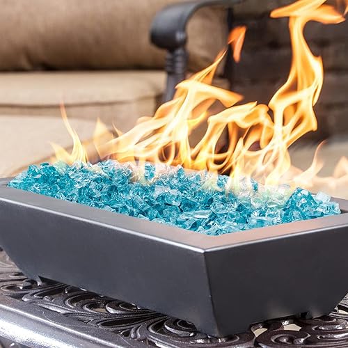 Miniatura 2 de Onlyfire Vidrio de fuego de 10 libras para hoguera de gas propano, rocas de vidrio de 12 pulgada de alto brillo para mesa de hoguera, azul aguamarina