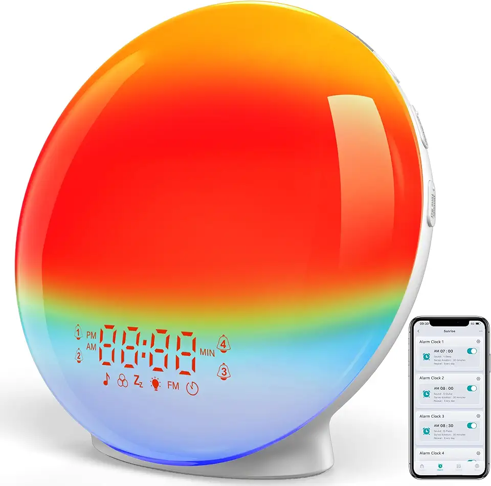 Routine matinale aesthetic 2026 : 50 produits pour transformer ton reveil Réveil Lumineux Bluetooth APP, Radio Eveil Matin Lumière Lampe de 20 Niveaux de Luminosité