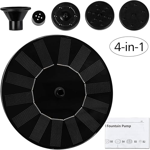 Miniatura 7 de Fuente solar mejorada con 4 boquillas, bomba de fuente solar de 1.4 W con 4 estilos de agua, fuente solar de baño de pájaros para baño de pájaros,