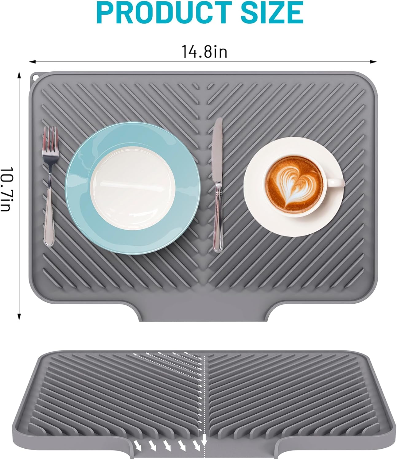 Dish Drying Mat Kitchen Counter - Silicone Dish Drying Pad with Built-in