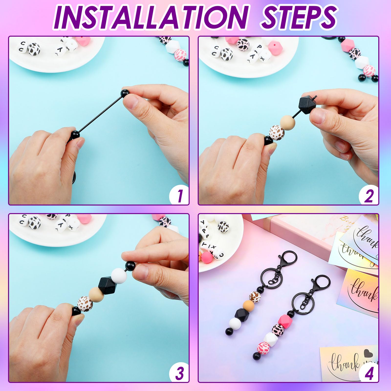 Make Keychains Bulk Snapklik.com : Sasylvia 60 Pcs Beadable Keychain Bars Bulk Making Kit ...