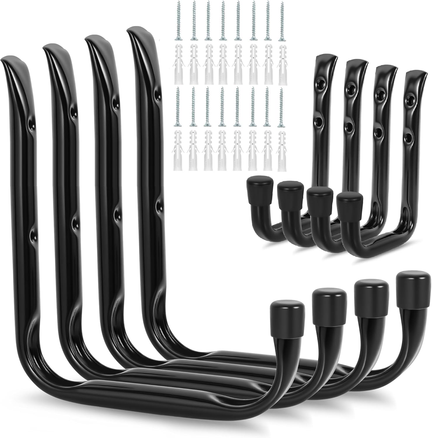 GURADESIGN 8-Pack Heavy Duty Garage Hooks for Hanging 50 lbs, 8” & 3.5” J Utility Hooks for Garage, Large Metal,Heavy Duty, Black