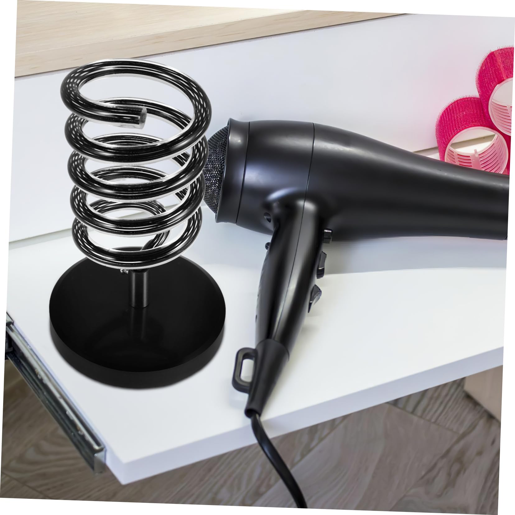Beavorty Supporto per Asciugacapelli a Spirale in Marmo Nero, Organizer da Banco per Salone e Bagno, senza Foratura, Design Elegante