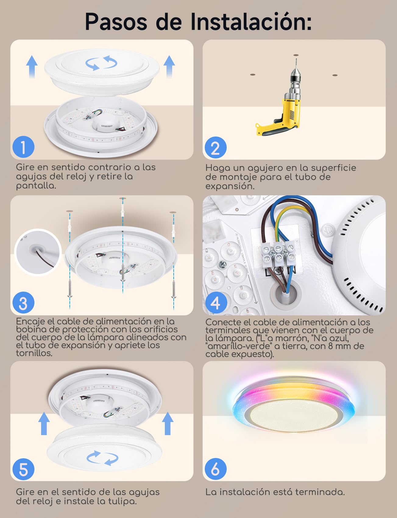 Aigostar Plafon LED Techo Alexa, 39W, 4140LM, 3000K-6500K, IP44, Plafón LED Inteligente Compatible con Alexa y Google Home, Lampara Techo Regulable para Salón/Dormitorio/Cocina/Comedor, Φ50CM, 2Uds