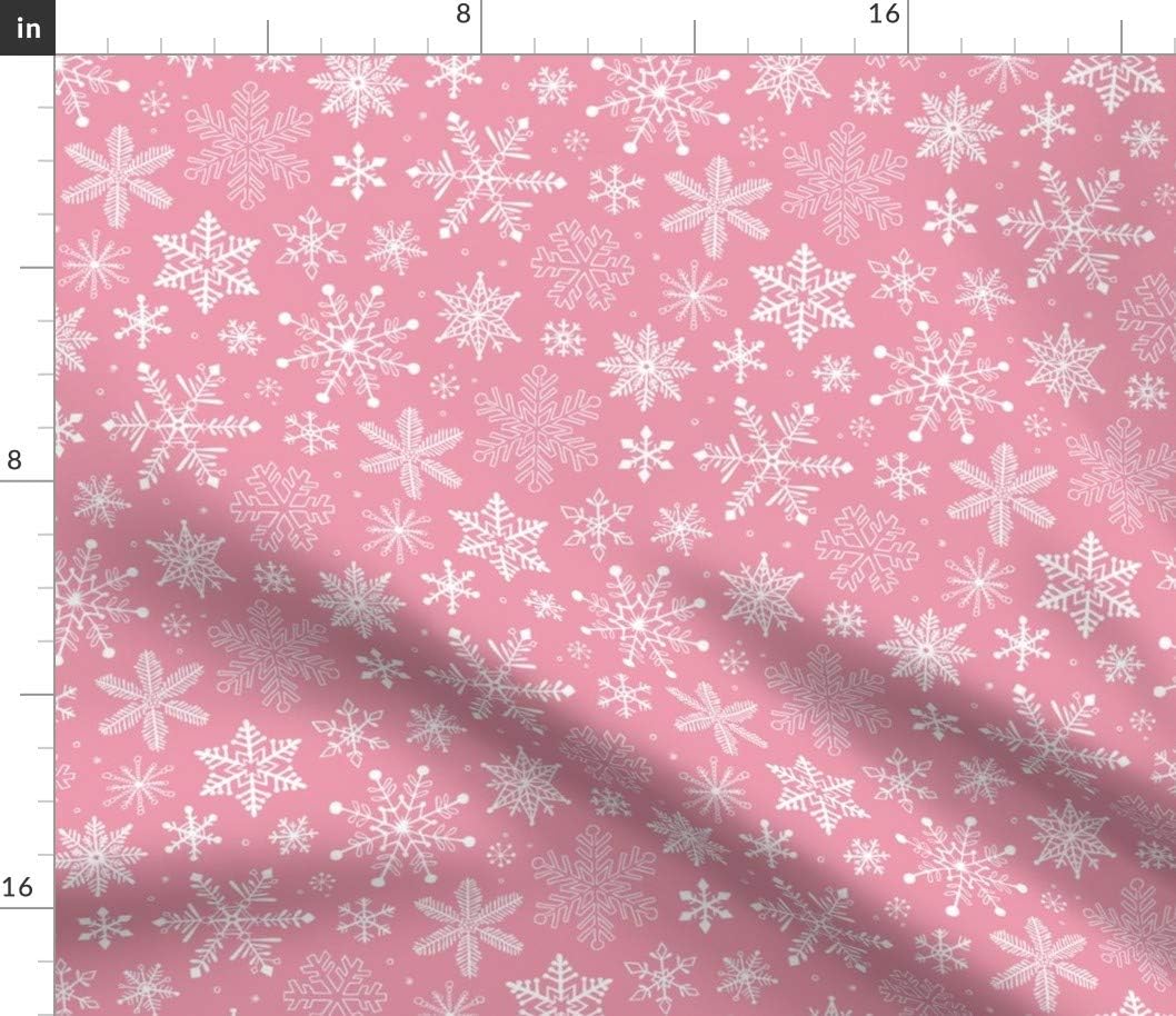 Spoonflower Fabric - Snowflakes Christmas Pink Holidays Winter Snowflake Xmas Printed on Cotton Poplin Fabric by The Yard - Sewing Shirting Quilting Dresses Apparel Crafts