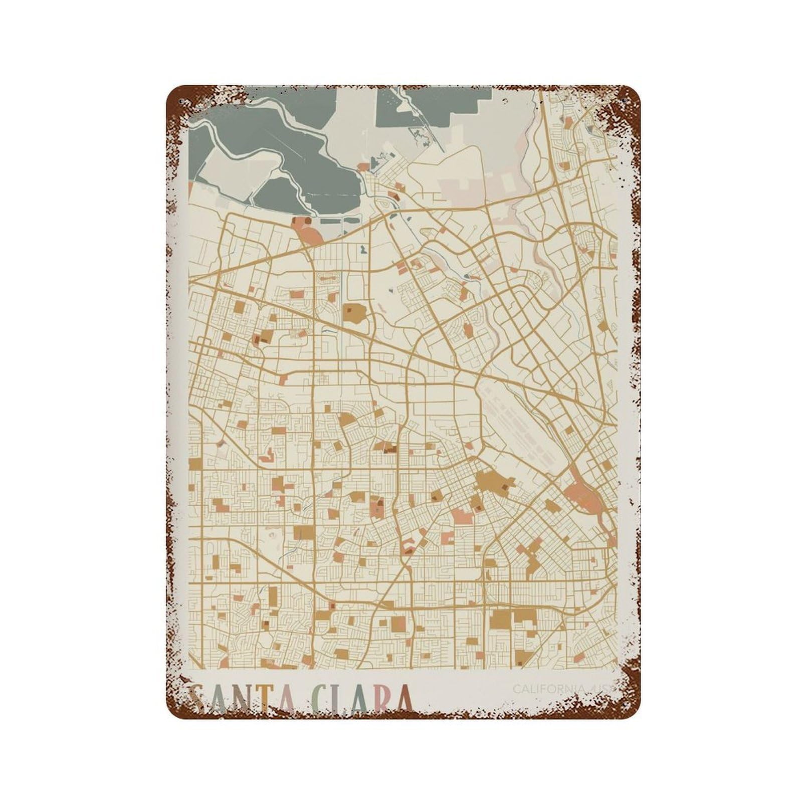xiaoxiaoshen Santa Clara Map California Travel Gift Boho Office Work Wall Decor Art Metal Tin Poster Modern Home Decor Art Home Bar Shop Decorations Vintage Sign 40x30cm