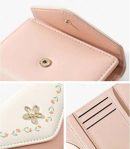 Miniatura 6 de Cartera de piel sintética para mujer y niña, con diseño de flores, de tres pliegues, delgada, pequeña, con tarjetero para dinero en efectivo,