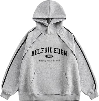 Aelfric Eden Oversized Hoodie Vintage Letter Print Sweatshirt Novelty Hooded Pullover With Pocket