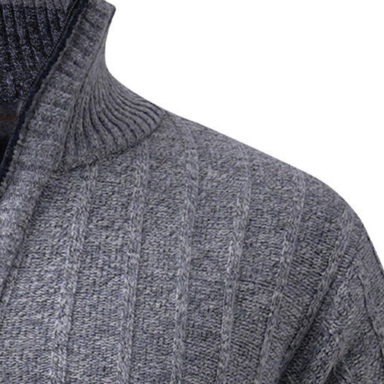 Generisch Jersey de punto para hombre, suéter de trabajo con cremallera, cuello en V, cuello alto, jersey de invierno, cremallera 1/4