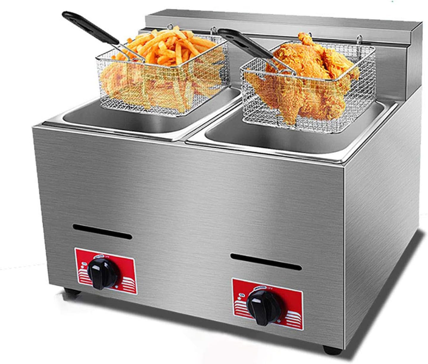Commercial Countertop Deep Gas Fryer, Stainless Steel Gas Deep Fryer, Gas Deep Fryer French Fries Fried Chicken, Professional Fryerr Suitable for Restaurant Kitchen