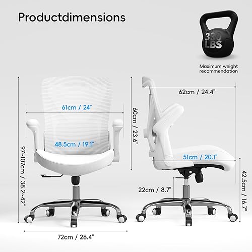 Miniatura 3 de Silla de Oficina para Casa Ergonómica - Silla de Escritorio X-Forma de Malla con Cuero de PU y Soporte Lumbar Ajustable - Silla Ejecutiva de
