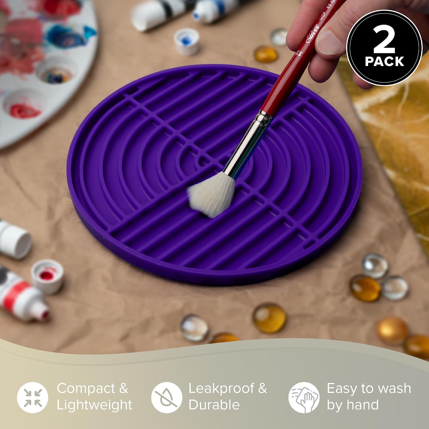 Silver Brush Limited 9061 Silver Essentials Round Brush Cleaning Mat, Water-Based Media Silicone Brush Cleaner For Studio, Travel, and Plein Air, 2 pack