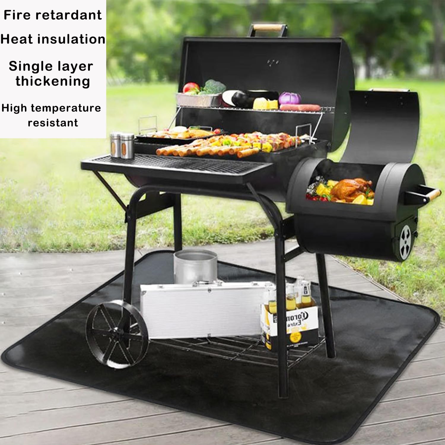 Tapis Ignifuge Pour Barbecue 79x61 Cm - Résiste à 800°C, Imperméable, Anti-graisse - Protection Terrasse, Balcon, Camping