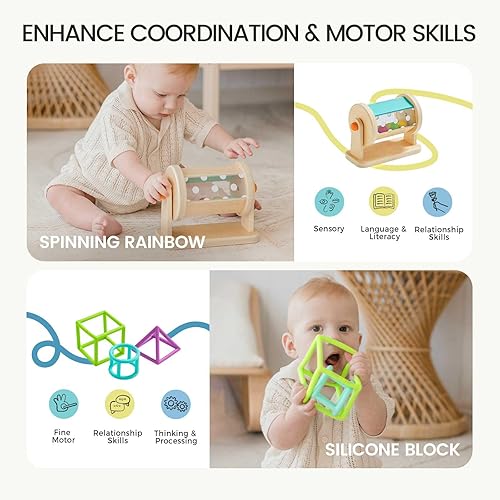 Miniatura 4 de Tiny Land Montessori - Juego de juguetes para bebés de 4 a 6 meses, kit de desarrollo de habilidades motoras de aprendizaje temprano con libro de