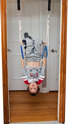 Miniatura 9 de Interior columpio por DreamGym  Barra de Trapecio y anillas de gimnasia Combo para puerta de gimnasio  azul