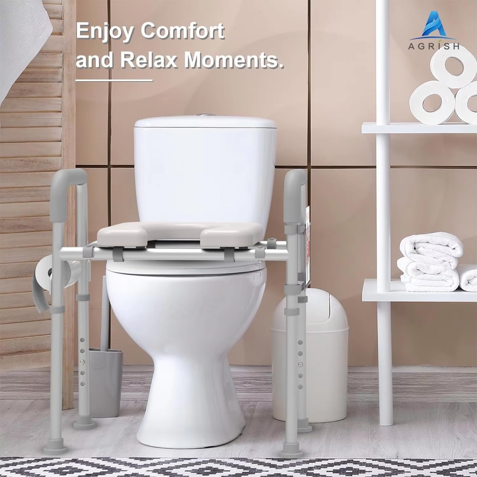 NEWFUN Rialzo WC per Anziani, Alzata per wc, Sollevatore per WC Senior con Regolazione in Altezza, Adatto a Tutti i WC Standard, Capacità di Carico: 150KG