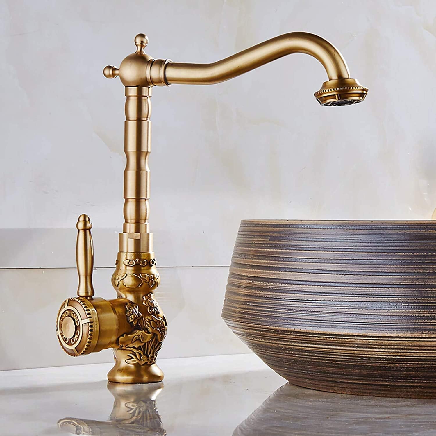 Faucets Antique Brass Bathroom Sink Faucet 360° Rotatable Basin Faucet