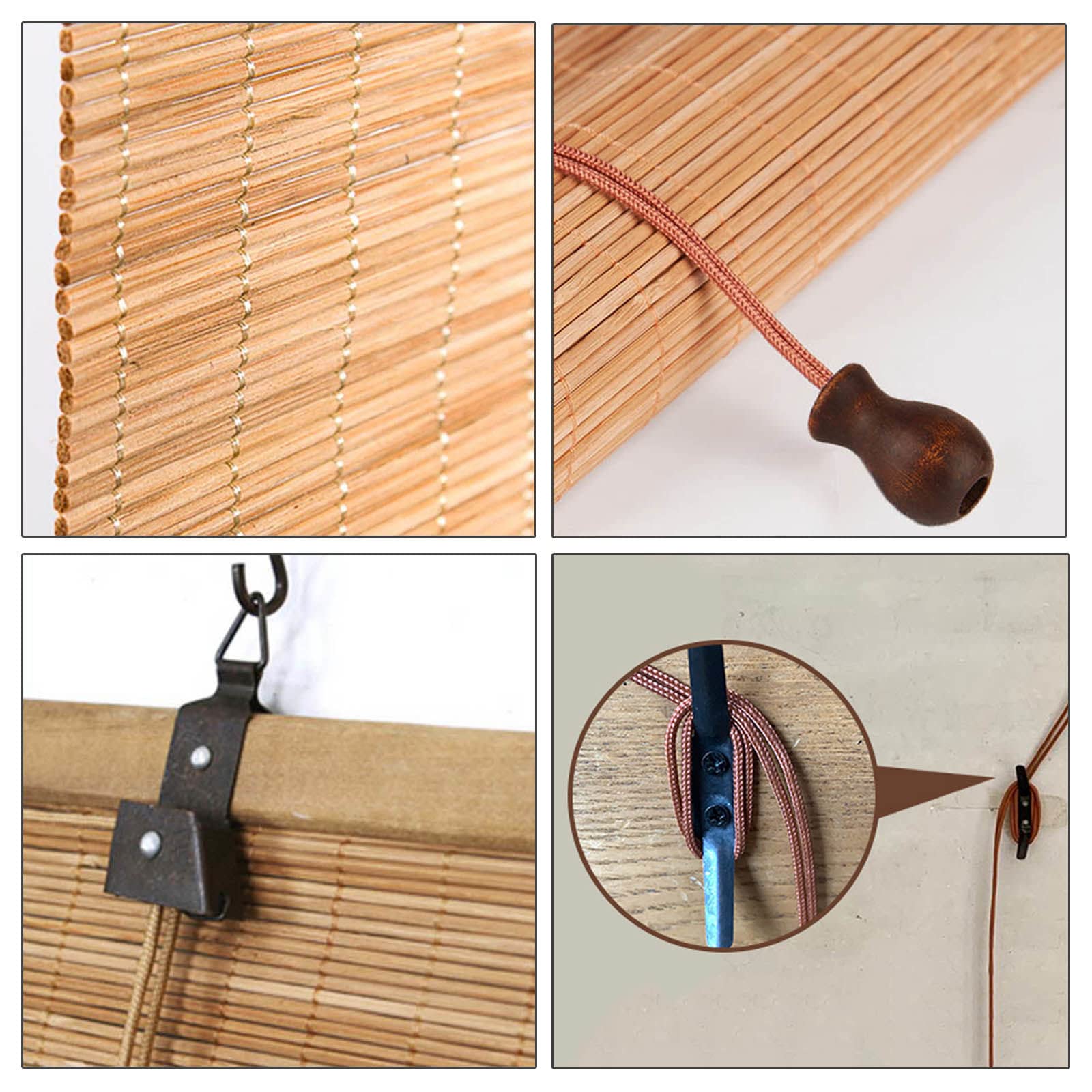 Rolety bambusowe do wnętrz, Rolety Rolling 60% Light Filtration, Bamboo Rolling Rolety Na zewnątrz, Zasłony Prywatności, Rzymskie Rolety, Cień, W×H-70×110cm/28×43in
