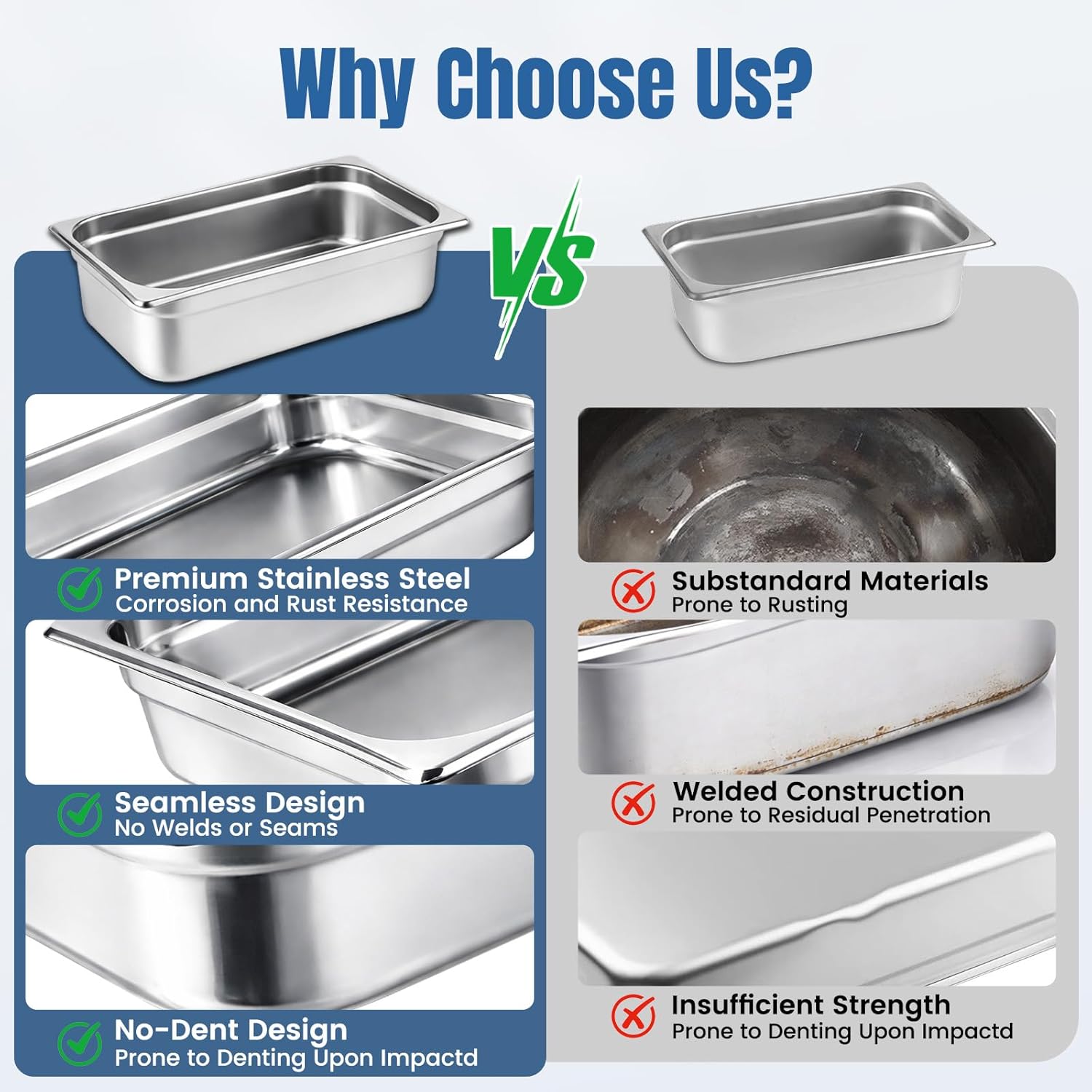 6 Pack Stainless Steel Hotel Pans 1/3 Size 4 Inch Deep With Lids,Anti-Jam Chafing Steam Table Pans, Food Prep Pans for Restaurant, Buffet, Catering, Hotel, Dishwasher Safe