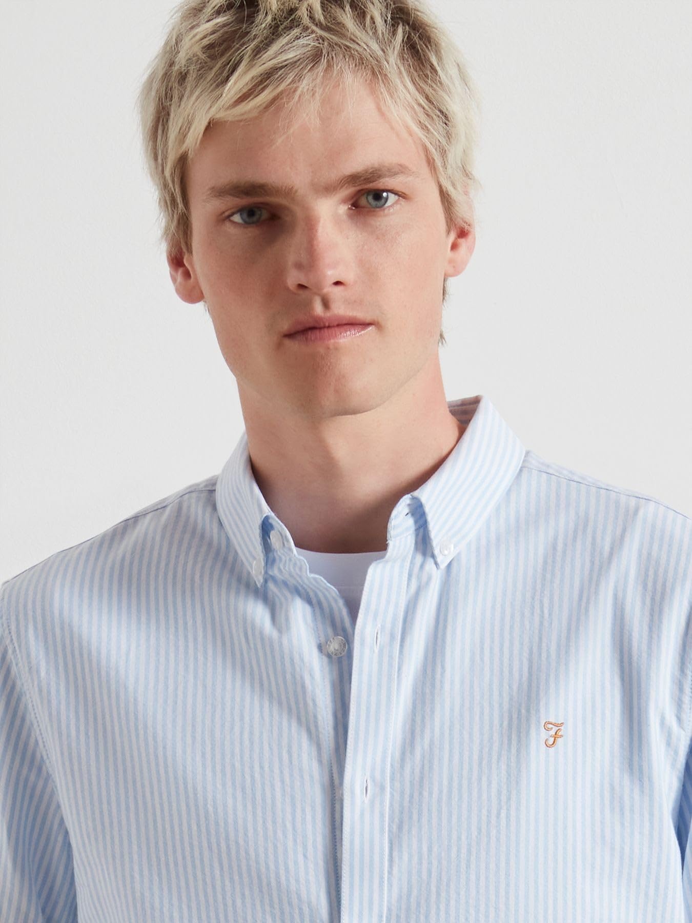 Farah Brewer Chemise À Rayures en Coton Oxford Coupe Ajustée Chemise Homme (Lot de 1)