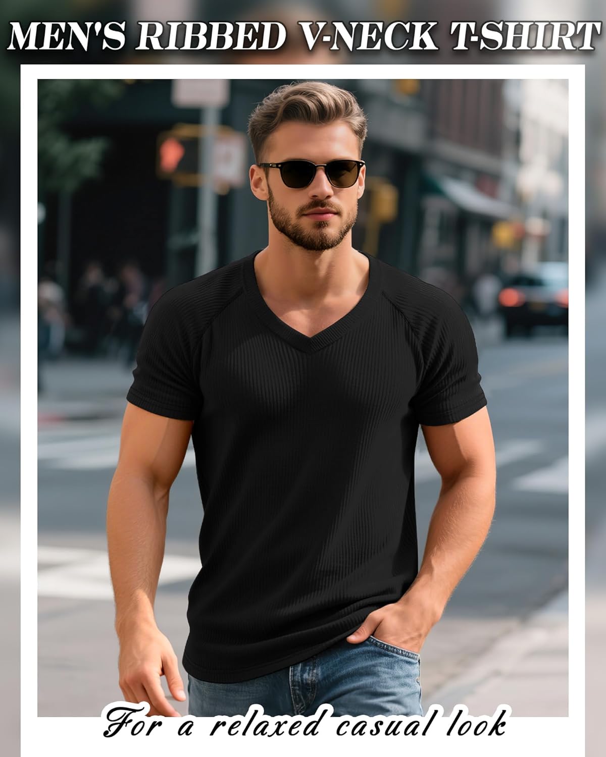 Riyiper 3 Pack Men's Muscle T Shirts Slim Fit Workout Bodybuilding Tees Ribbed Knit Textured V Neck Short Sleeve Tee Shirts - Image 4