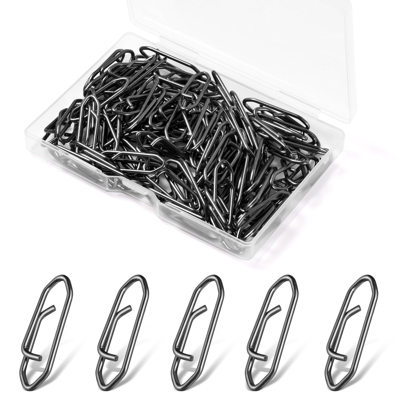 VEPEPE 100 Pcs Power Fishing Clips, Stainless Steel Sea Fishing Clips, 3 Sizes Quick Change for Fishing Lure Line, Sea Tackle Snaps for Freshwater Saltwater, Small