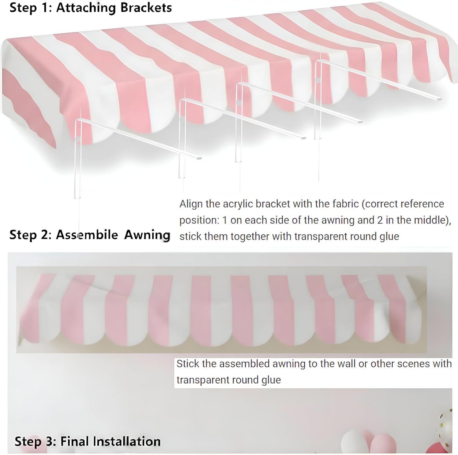 Condition photo showing New/Like New for tallew waterproof circus awning decor farmers market decoration pink white 3d striped carnival tent awning hanging decor party supplies for theme celebration wall props pink and white stripes