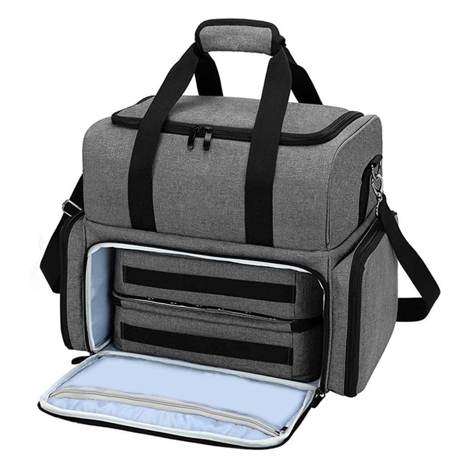 Organizer Smalti per Unghie, Adatto per 80 Flaconi (15 ml) e Lampada Unghie UV, Borsa Organizer per Smalti, Valigetta porta Smalti per Unghie Borsa da Viaggio con 2 Tasche Rimovibili, Grigio