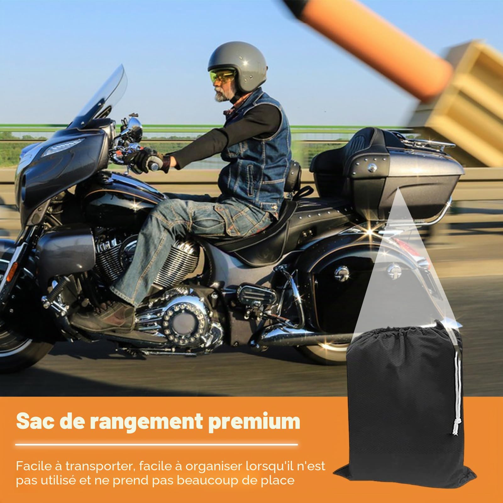 Housse de Moto avec aérations pour différents modèles de Tourisme Harley Davidson Road King, Road Glide, Street Glide, Electra Glide, Low Rider-St, Noir et Orange