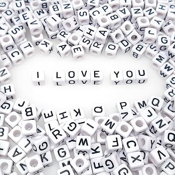 10mm Big Large Alphabet Letter Beads Cube Acrylic White, 300+ Pcs | A-Z Mixed Plastic Shape Loose Beads for DIY Jewelry Making Bracelets Necklaces Key Chains