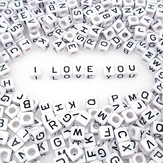 300+ Pieces 10x10mm Big Large White Cube Acrylic Alphabet Letter Beads A-Z Mixed Plastic Shape Loose Beads for Jewelry Making Bracelets Necklaces Key Chains (Black on White)