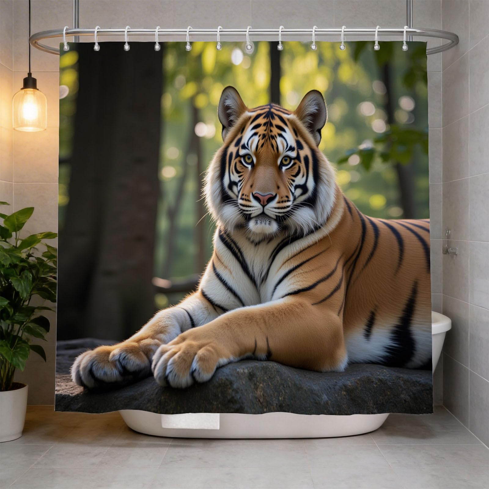 Hongduo 3D Tiger Shower Curtain for Stalls Bathtubs Vibrant Wildlife Style Bathroom Decor Shower Curtain Set Polyester Fabric Waterproof 180x200cm/71X79 Inch with Hooks