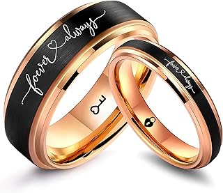LerchPhi Custom Engrave Tungsten Ring, Personalized Mothers Day Gift for Wife from Husband, 4/6/8MM Rose Gold Stepped Edge with Black Matte Satin Finish