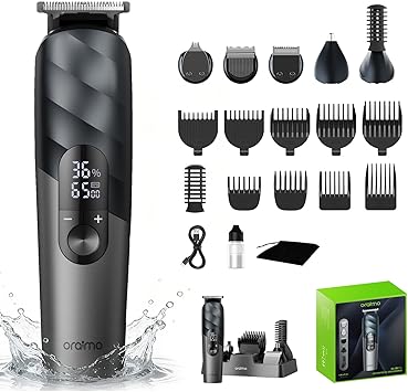 Oraimo 16-in-1 Mens Grooming Kit, Cordless Hair Clipper & Beard Trimmer, Nose Ear Facial Body Shaver with Multiple Guide Combs, IPX7 Waterproof Rechargeable All in One Barber Set with Storage Stand